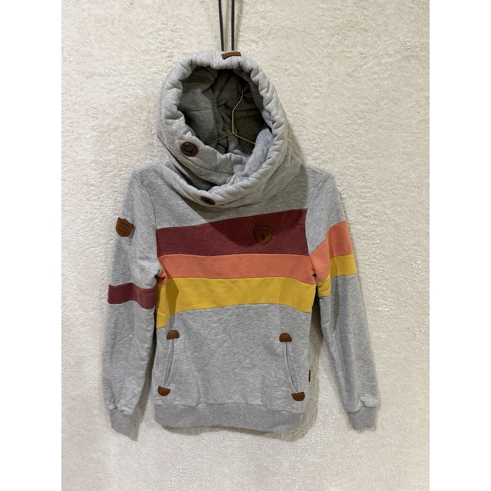 Wanakome Hoodie Womens XS Red Orange Yellow Colorblock Cowl Neck Pullover